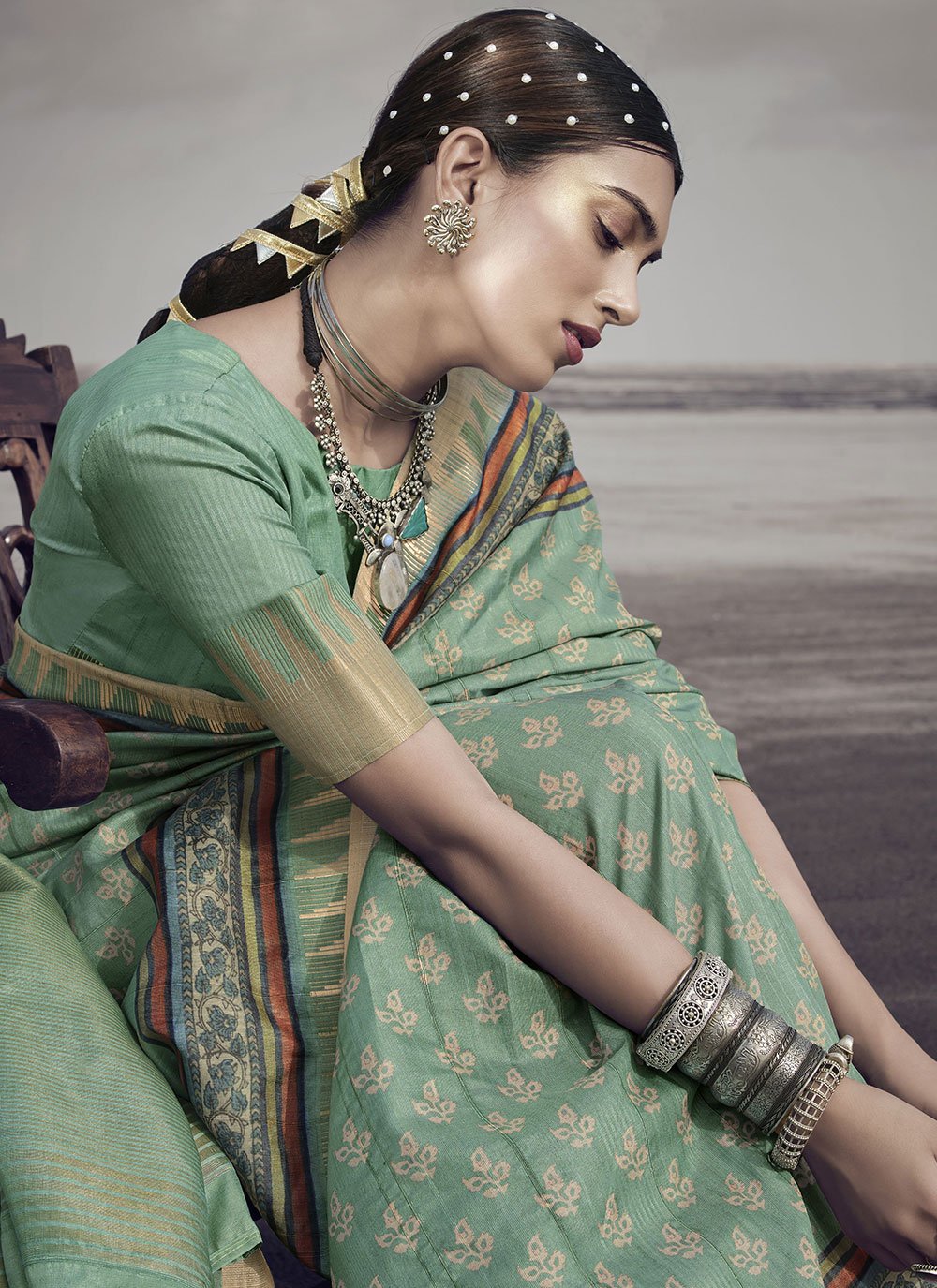 Contemporary Silk Green Digital Print Saree