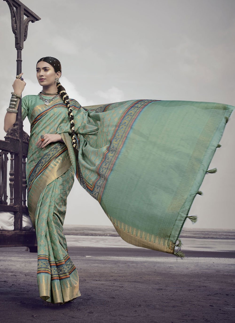 Contemporary Silk Green Digital Print Saree