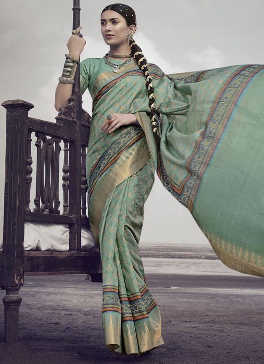 Contemporary Silk Green Digital Print Saree