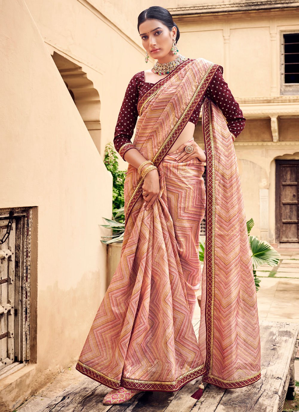 Contemporary Silk Peach Digital Print Saree