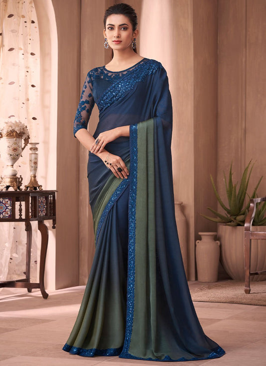 Trendy Saree Silk Blue Embroidered Saree