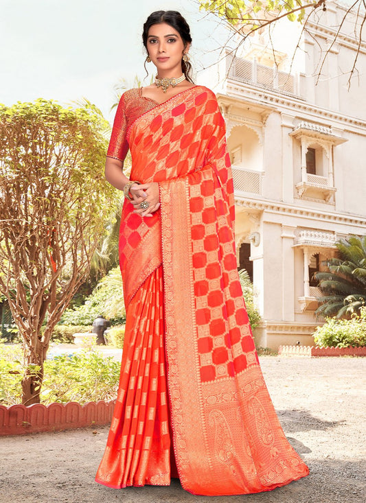 Classic Silk Orange Patch Border Saree