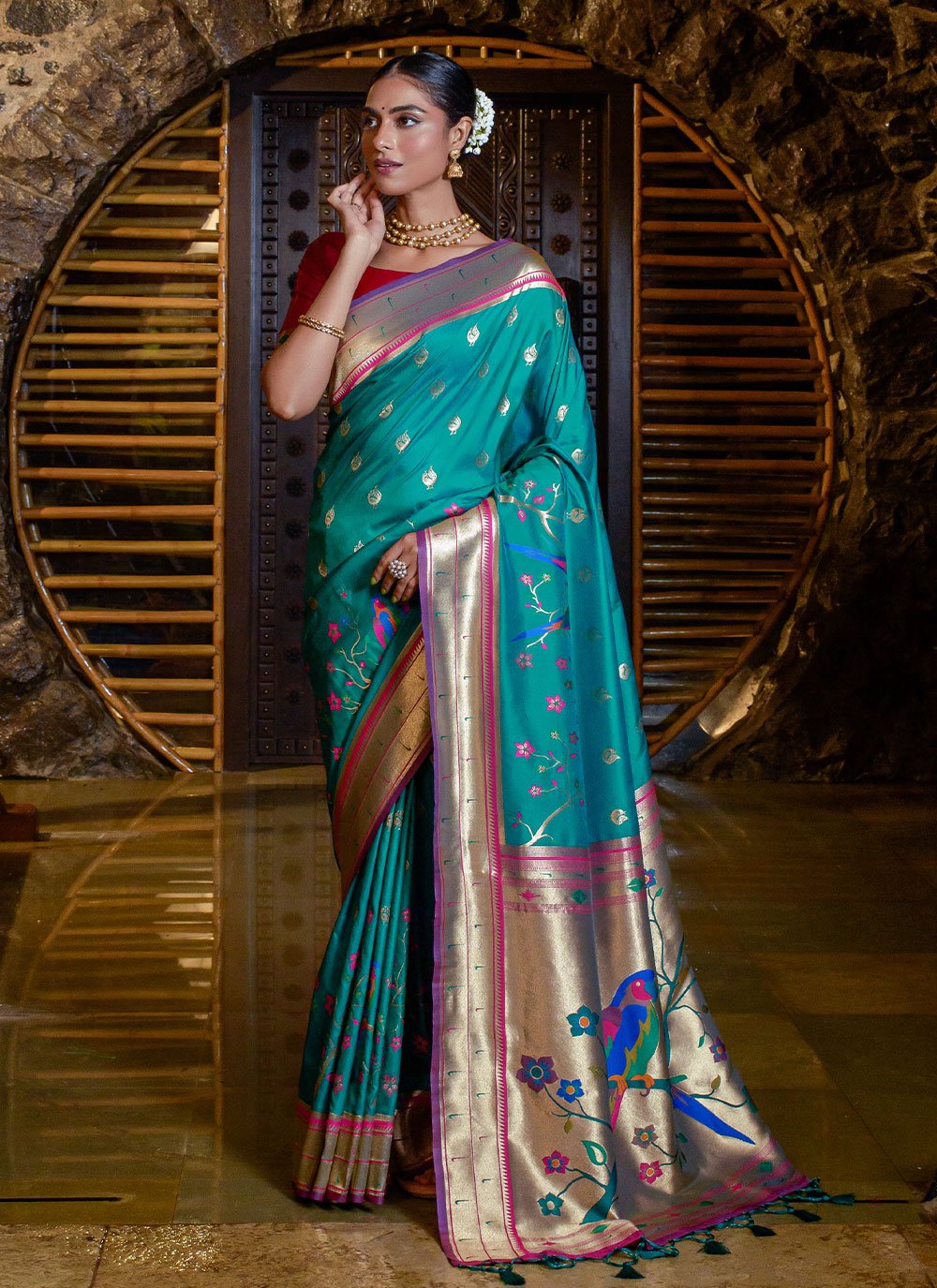 Classic Silk Rama Meenakari Saree