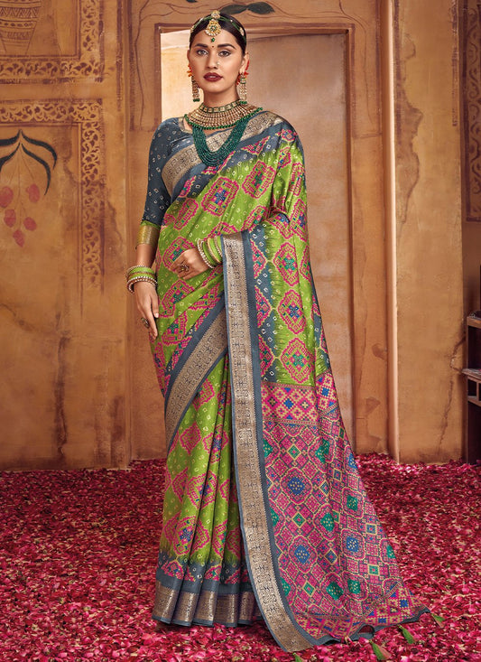 Classic Silk Green Foil Print Saree