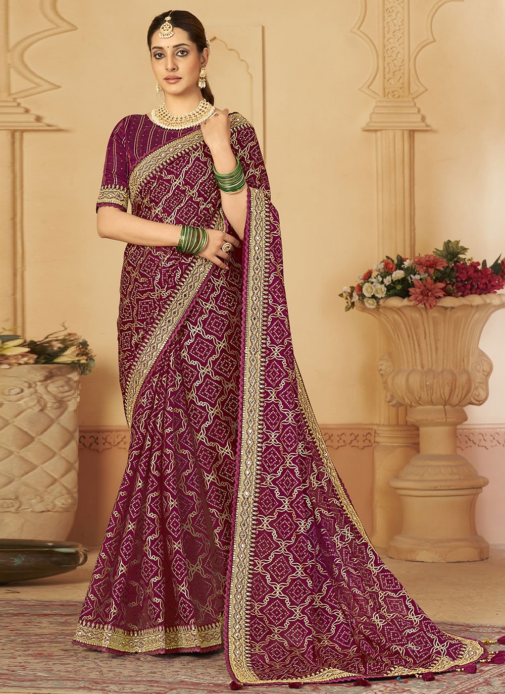 Classic Silk Burgundy Embroidered Saree