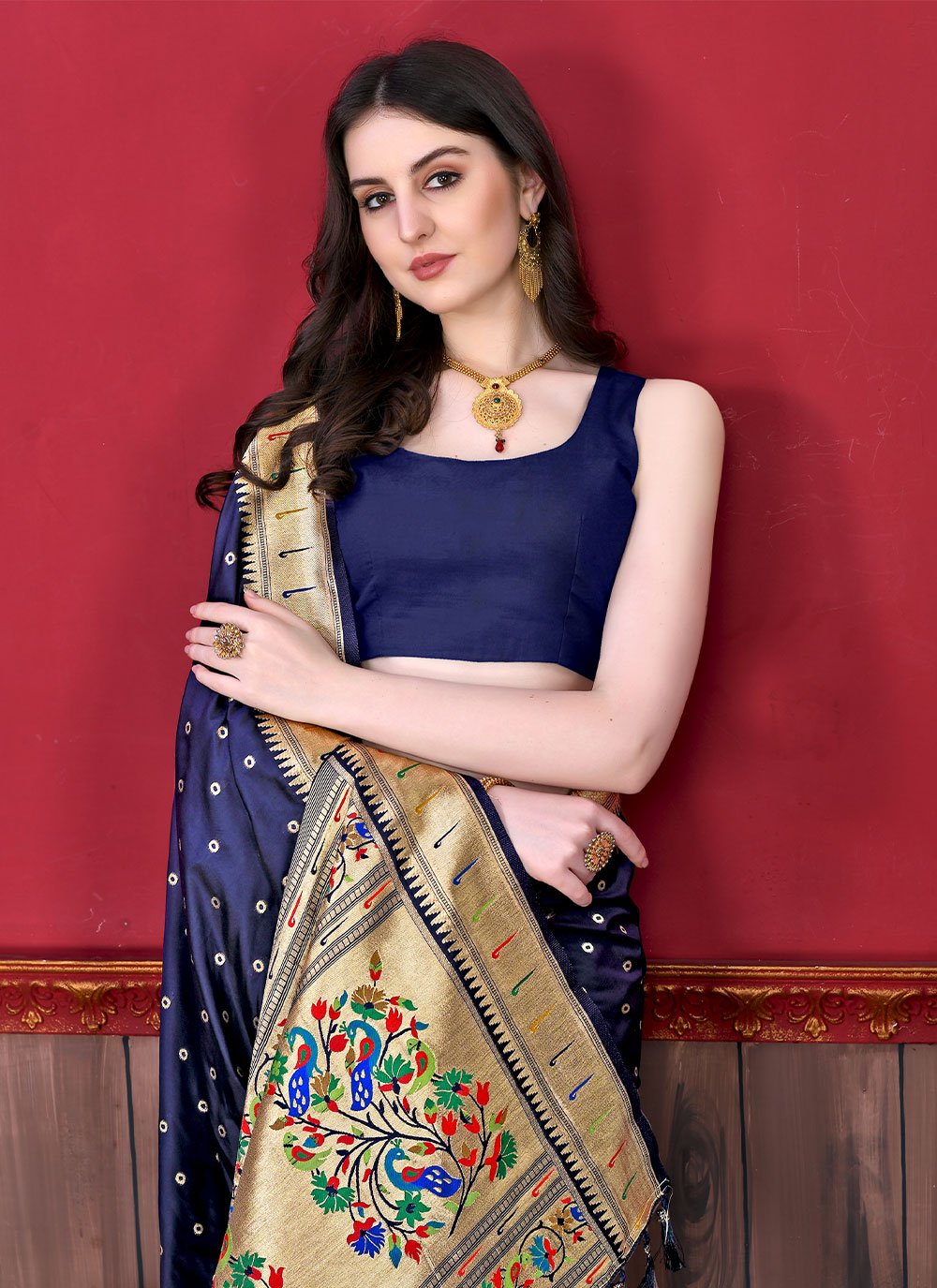 Classic Silk Blue Patch Border Saree