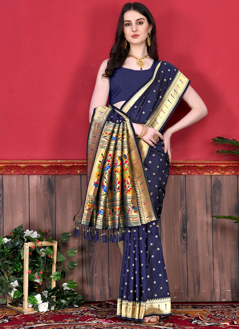 Classic Silk Blue Patch Border Saree