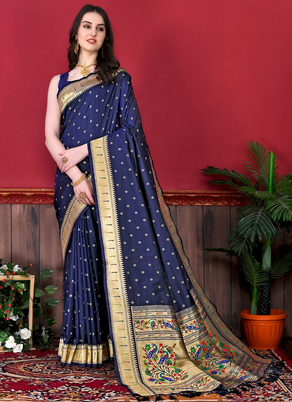 Classic Silk Blue Patch Border Saree