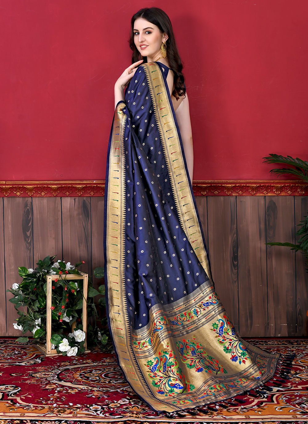 Classic Silk Blue Patch Border Saree