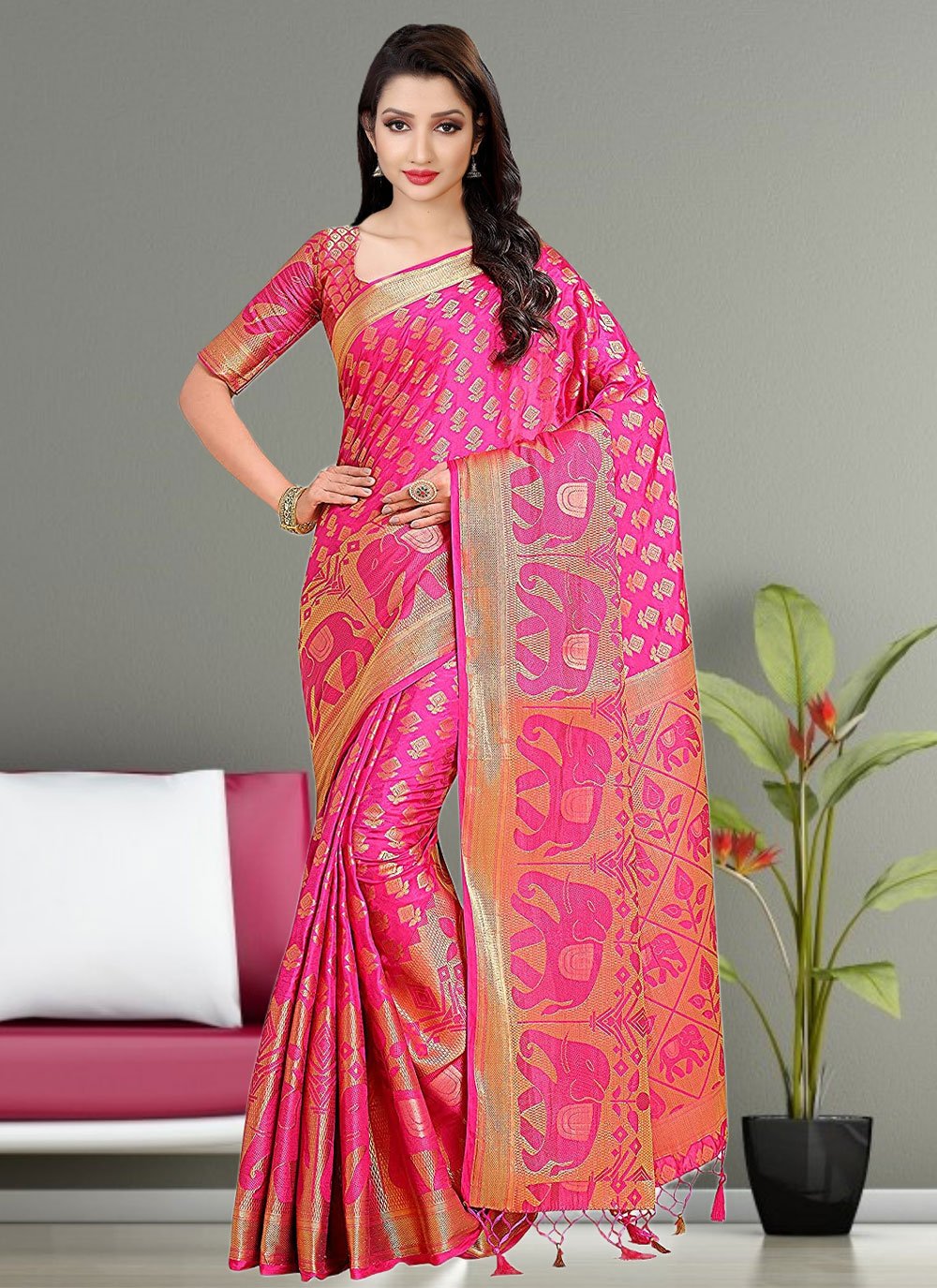 Silk Saree Kanjivaram Silk Pink Hand Work Saree