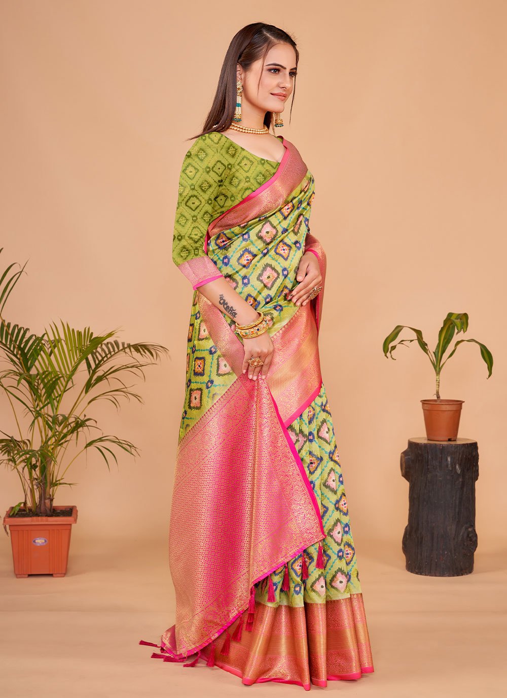 Classic Silk Green Digital Print Saree