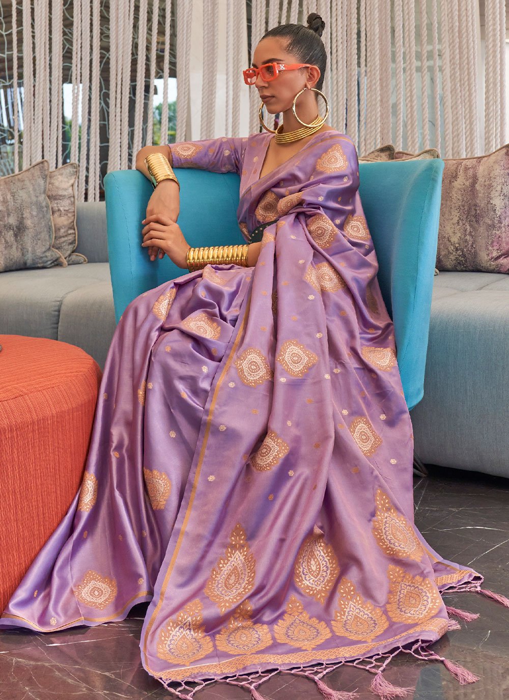 Classic Silk Lavender Weaving Saree