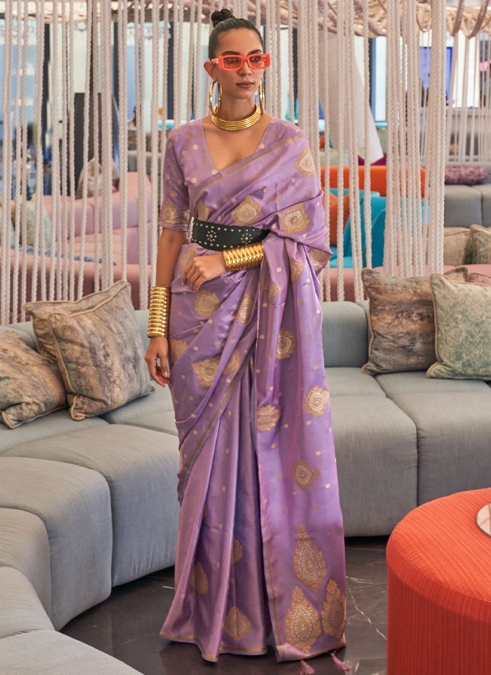 Classic Silk Lavender Weaving Saree