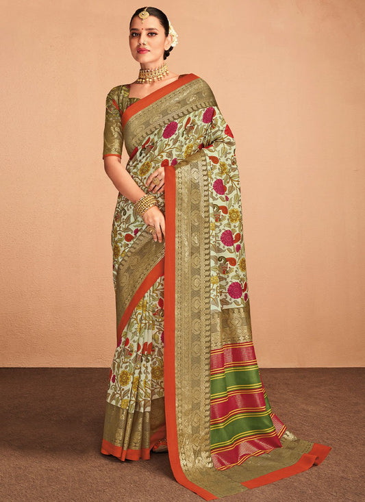 Classic Silk Multi Colour Foil Print Saree