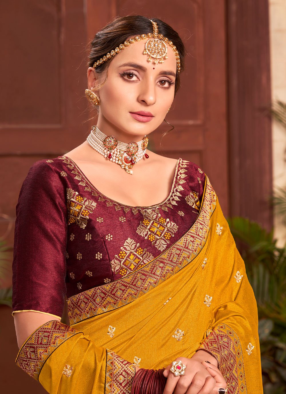 Classic Silk Mustard Embroidered Saree