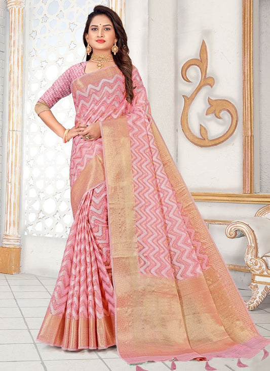 Classic Fancy Fabric Silk Pink Woven Saree