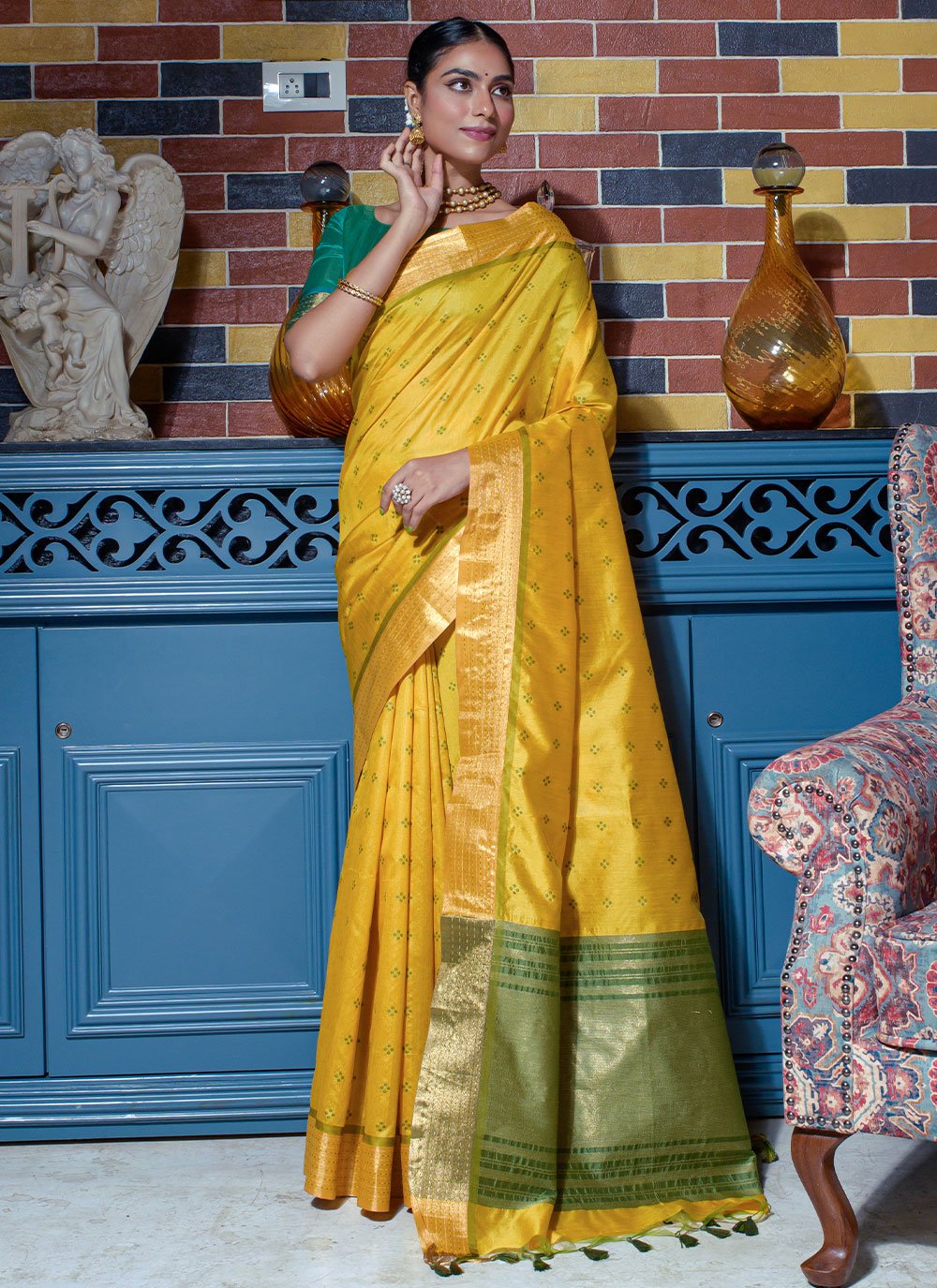 Classic Silk Yellow Woven Saree