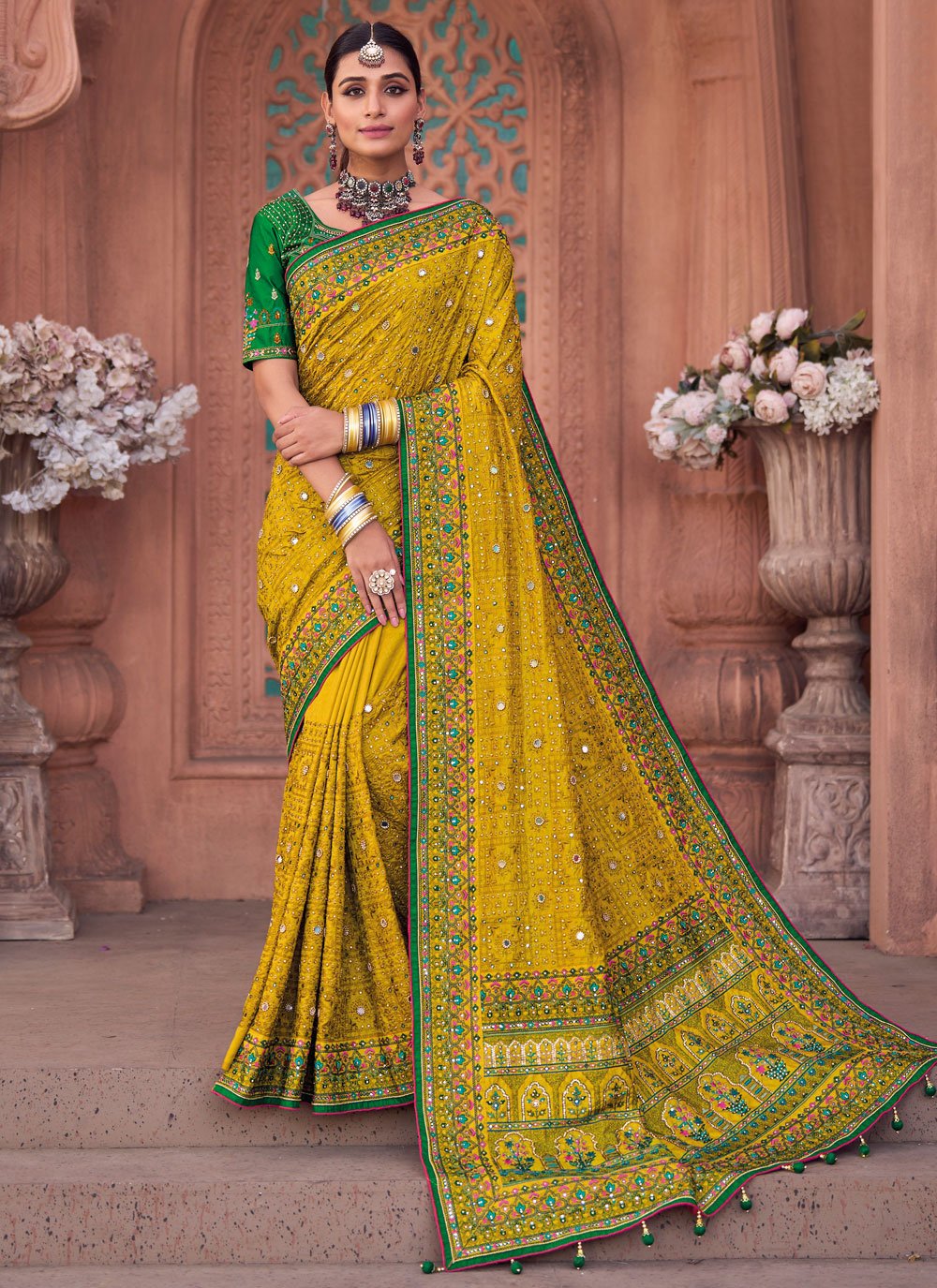 Classic Silk Yellow Embroidered Saree