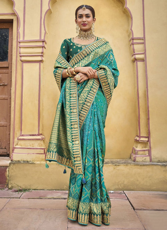 Contemporary Silk Sea Green Embroidered Saree