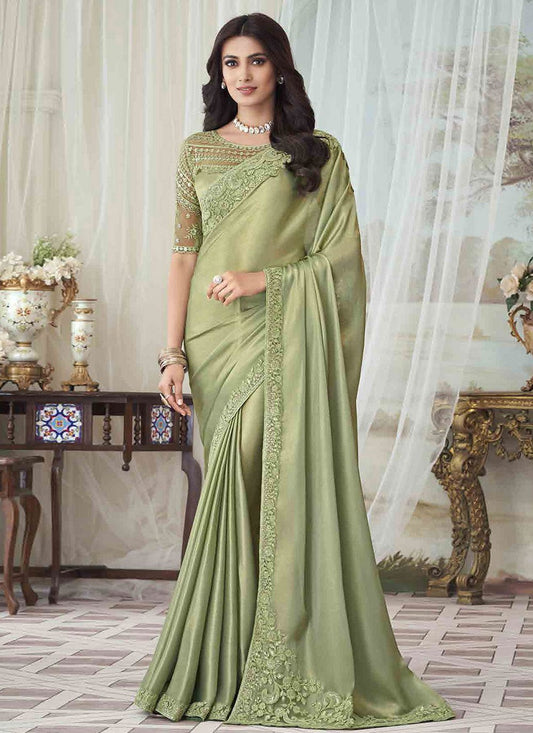 Classic Silk Sea Green Embroidered Saree