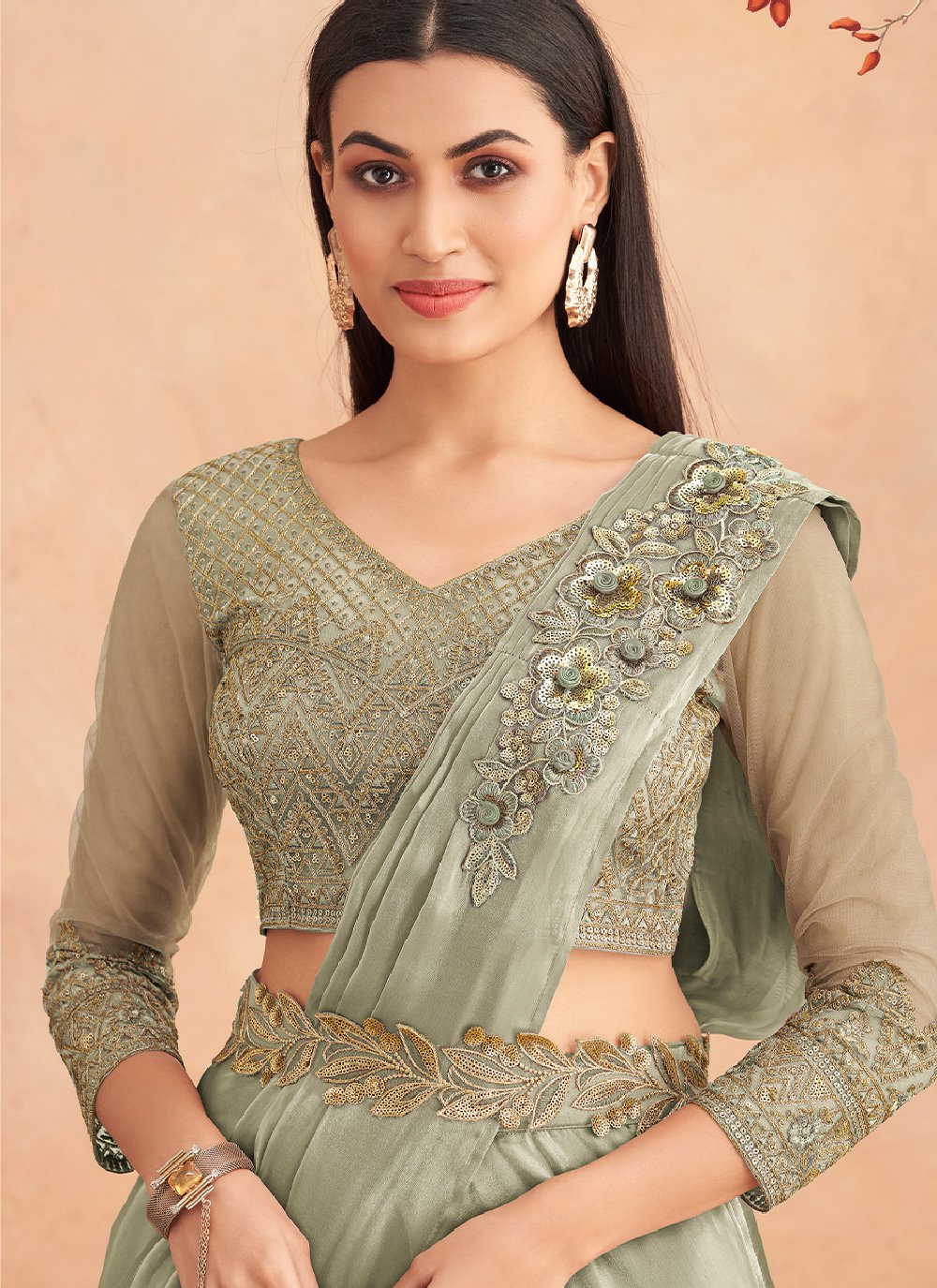 Lehenga Style Saree Silk Sea Green Embroidered Saree