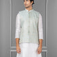 Nehru Jackets Linen Silk Sea Green Embroidered Mens