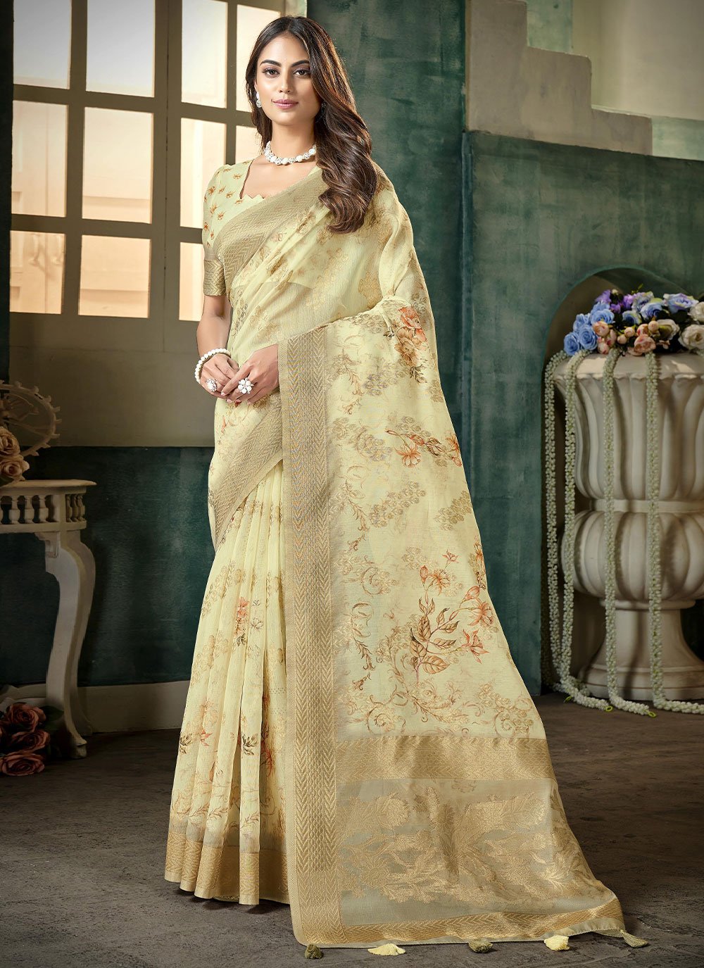 Trendy Saree Silk Sea Green Digital Print Saree