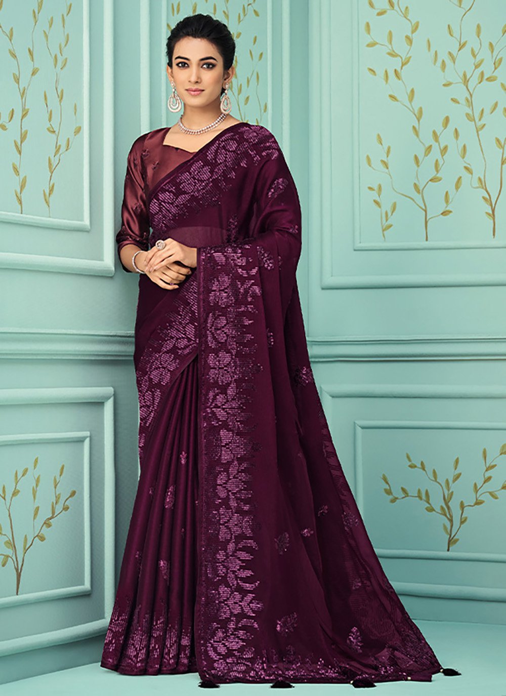 Classic Silk Purple Embroidered Saree