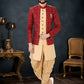 Indo Western Sherwani Silk Gold Red Embroidered Mens