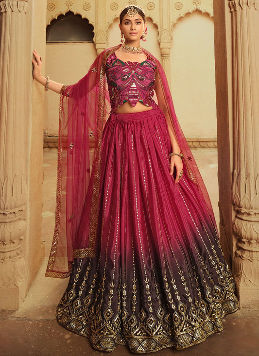 A Line Lehenga Silk Pink Embroidered Lehenga Choli