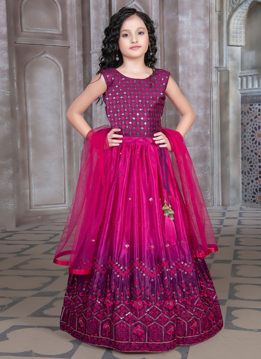 Lehenga Choli Silk Purple Embroidered Kids