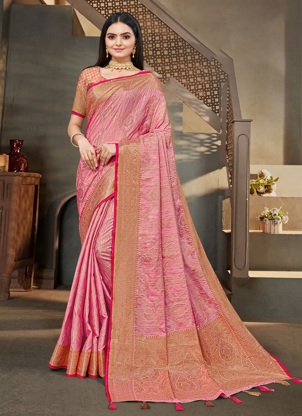 Silk Saree Silk Pink Weaving Saree