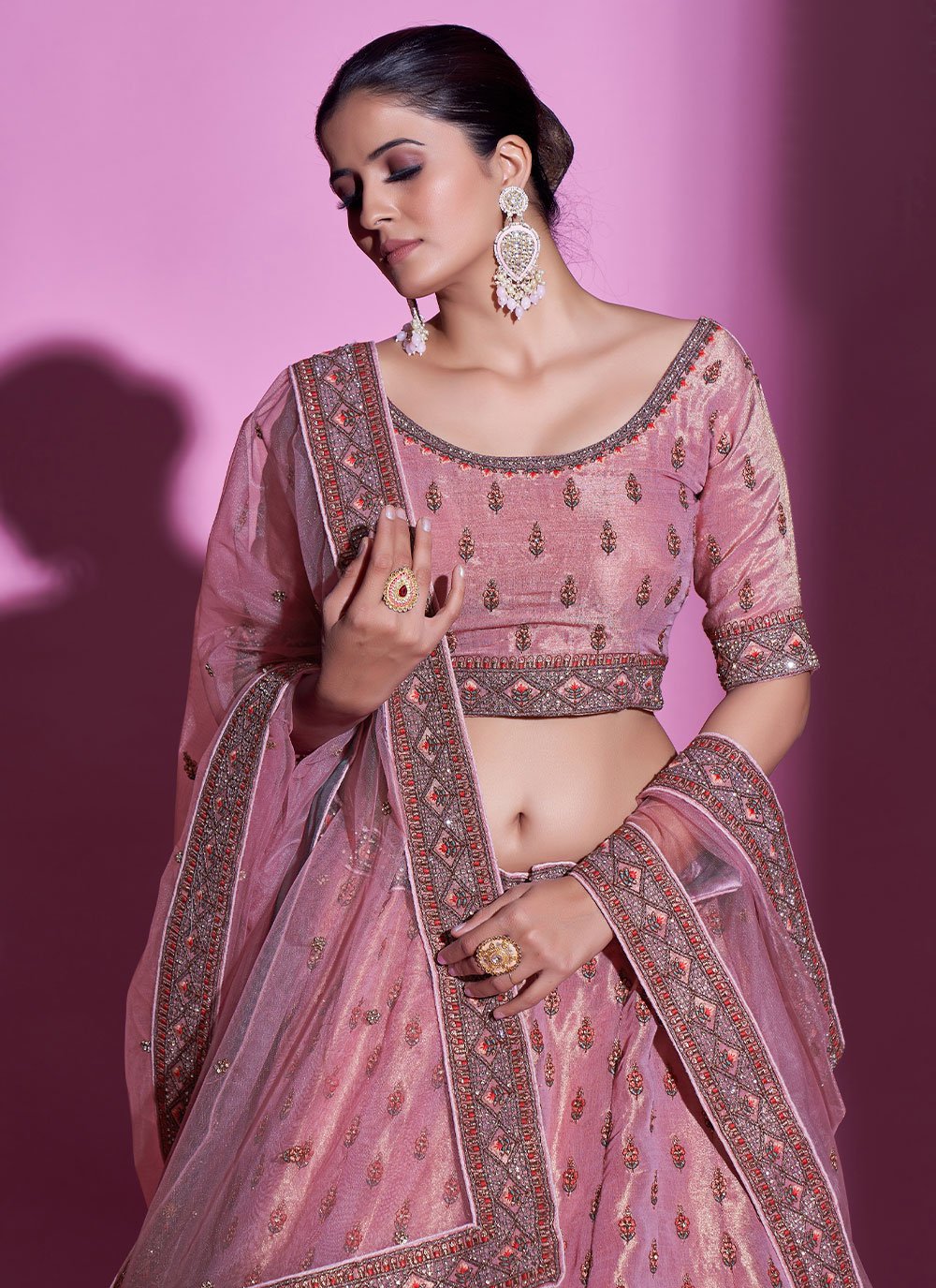 A Line Lehenga Silk Pink Stone Lehenga Choli