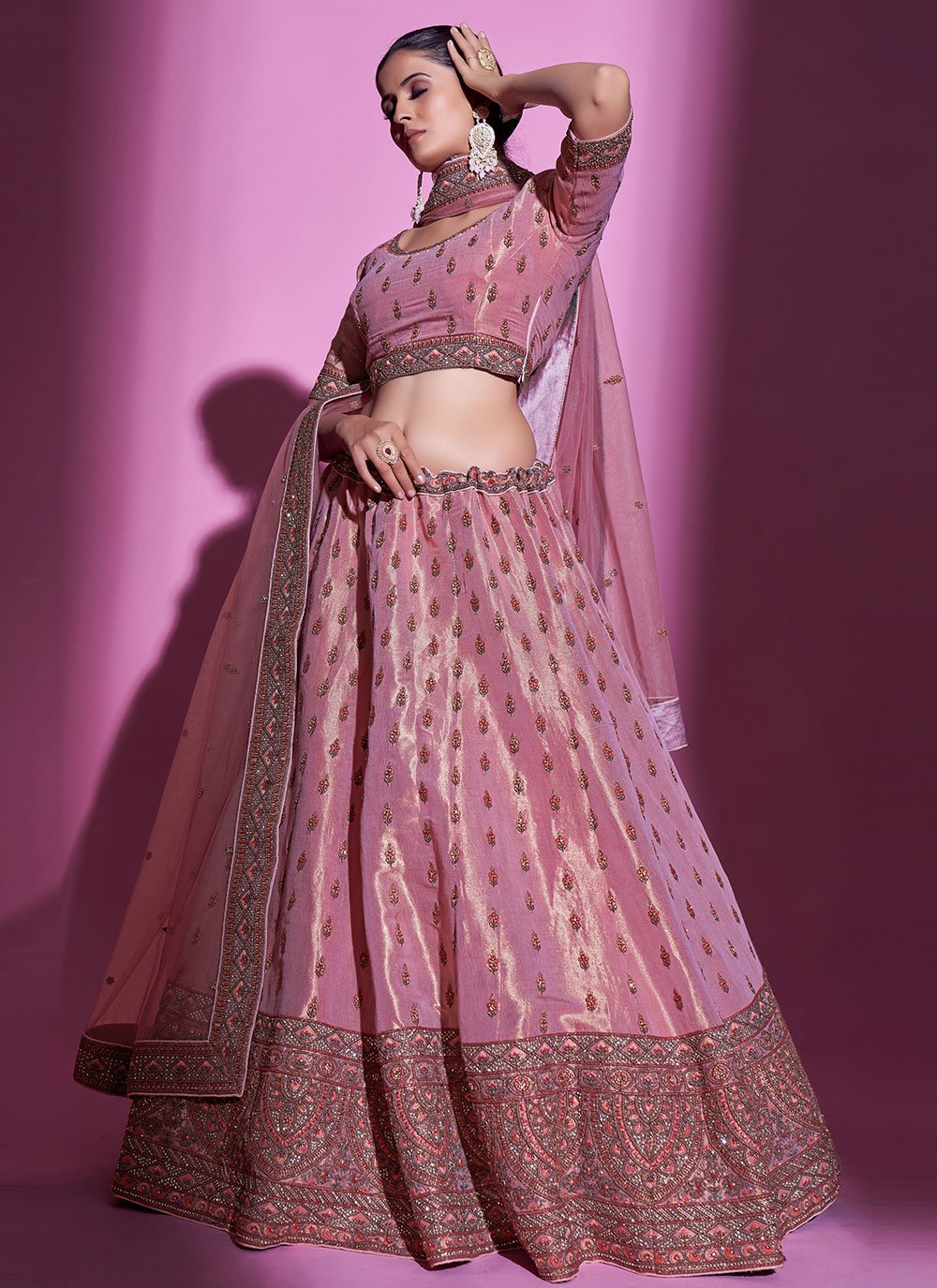 A Line Lehenga Silk Pink Stone Lehenga Choli