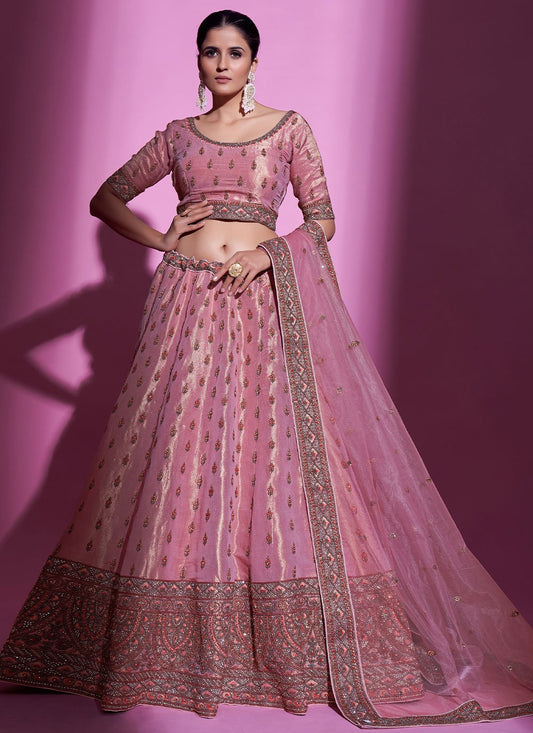 A Line Lehenga Silk Pink Stone Lehenga Choli