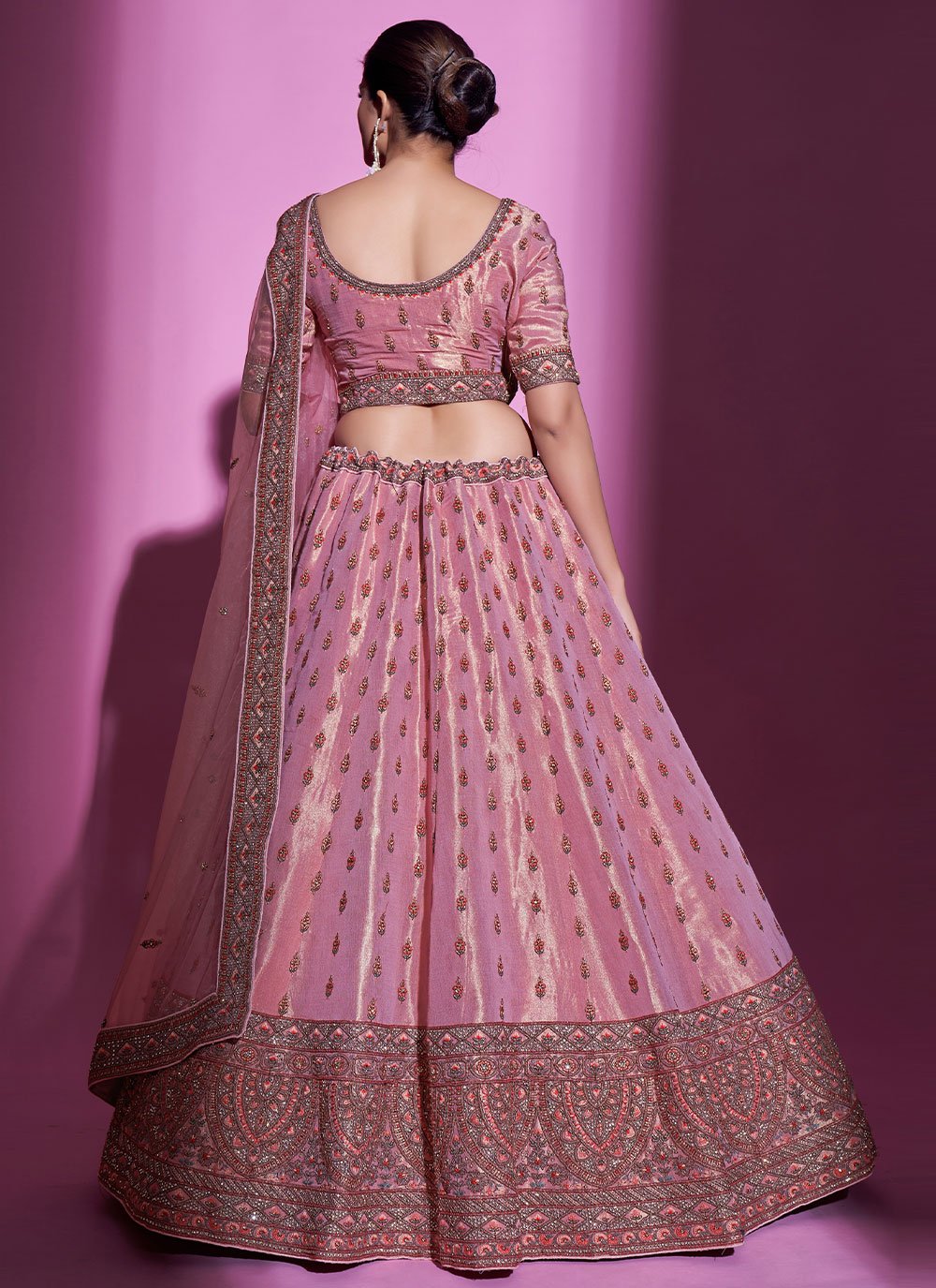 A Line Lehenga Silk Pink Stone Lehenga Choli