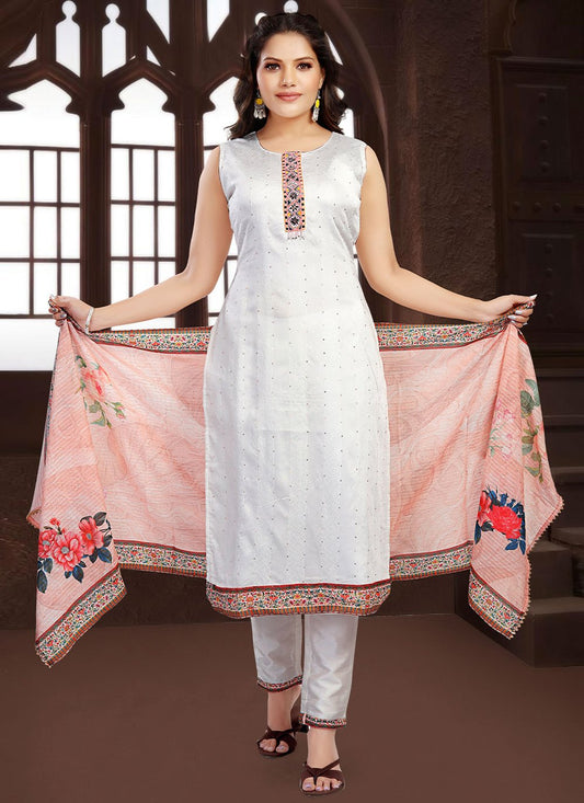 Straight Salwar Suit Silk White Embroidered Salwar Kameez