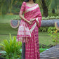 Classic Organza Silk Rani Strips Print Saree