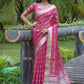 Classic Organza Silk Rani Strips Print Saree