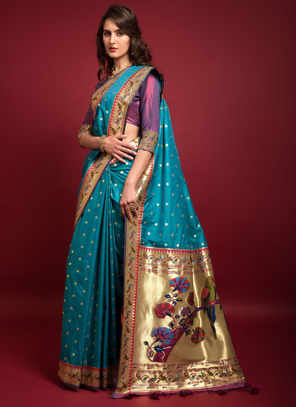 Classic Silk Teal Woven Saree