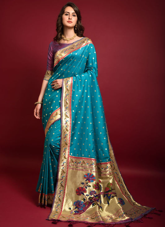 Classic Silk Teal Woven Saree