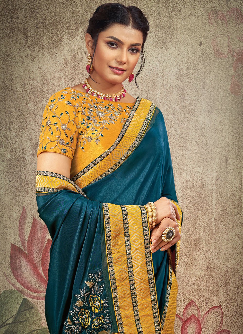 Contemporary Georgette Silk Teal Embroidered Saree