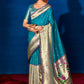 Trendy Saree Silk Teal Patch Border Saree
