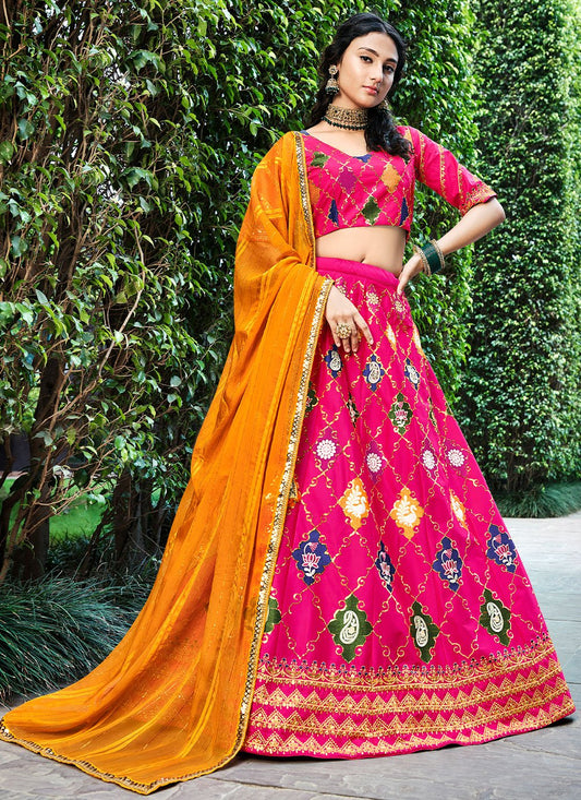 Lehenga Choli Silk Pink Embroidered Lehenga Choli