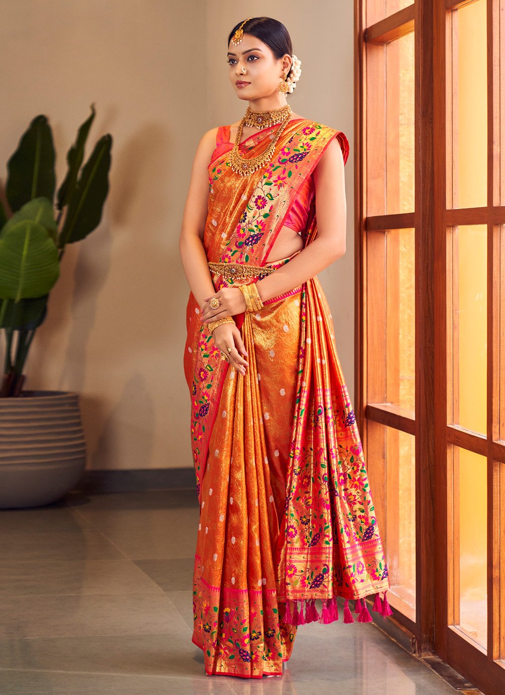 Traditional Saree Silk Orange Weaving Saree