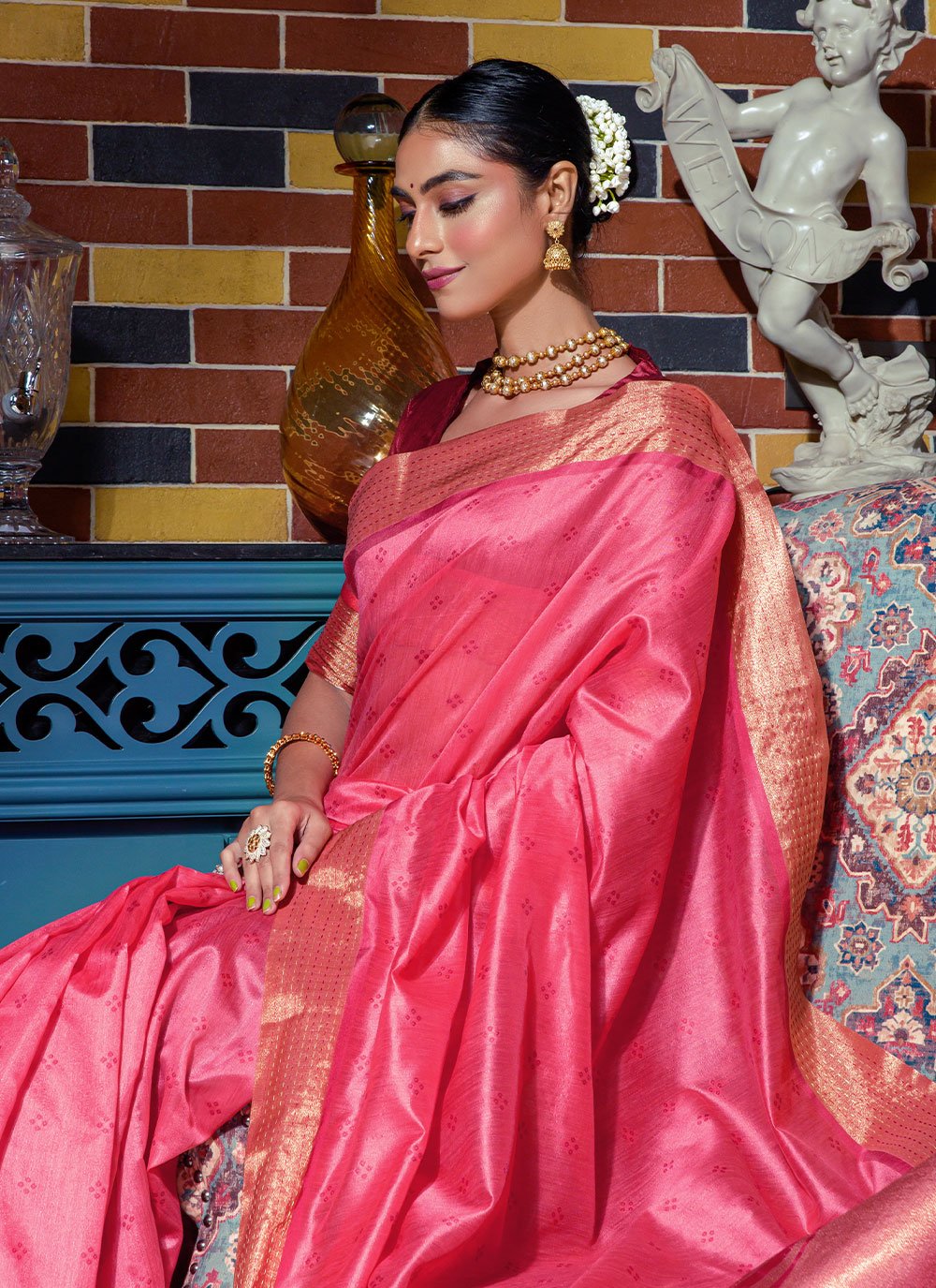 Traditional Saree Silk Pink Rani Woven Saree