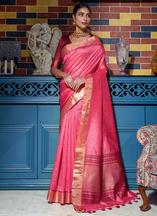 Traditional Saree Silk Pink Rani Woven Saree