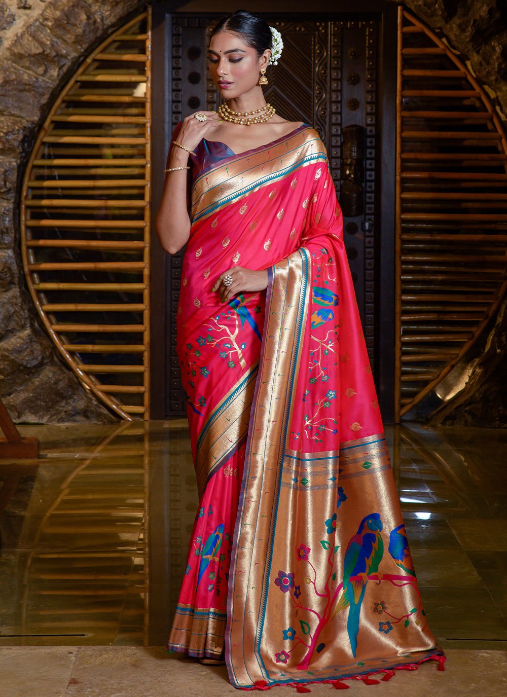 Traditional Saree Silk Rani Meenakari Saree