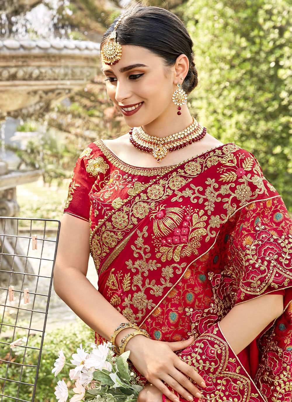 Traditional Saree Silk Red Diamond Saree