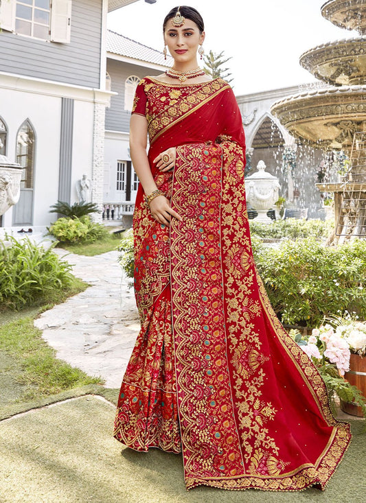 Traditional Saree Silk Red Diamond Saree